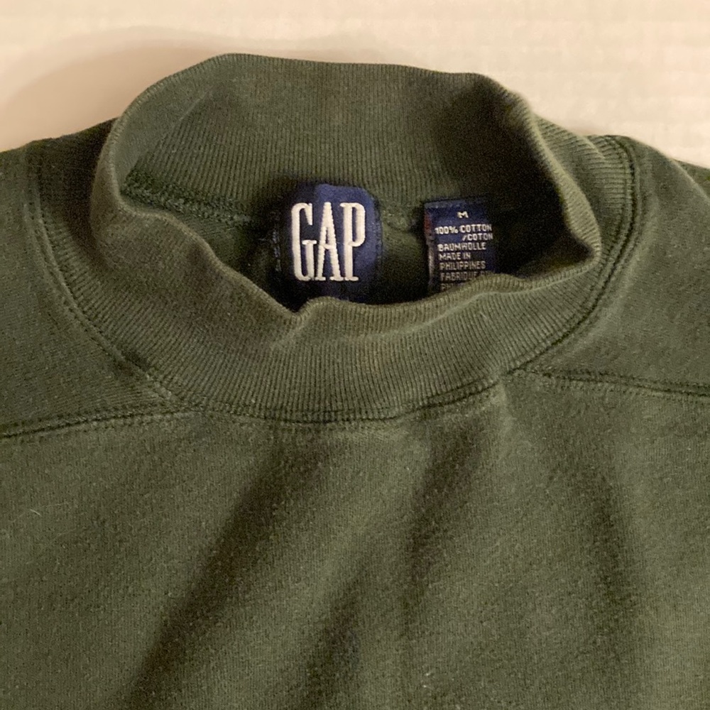 Green Mock Turtleneck Lightweight Sweater Sweatshirt 100% Cotton Size M